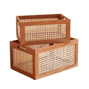 Panier de rangement en bois massif, rectangulaire, empilable, organisateur de bureau pour cosmétiques, collations, jouets, rangement soigné - Product Image 1