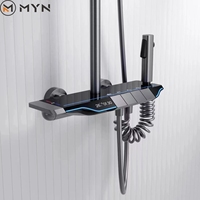Grande réduction, prix avantageux, ensembles de douche à touches piano 4 jets pluie, affichage numérique LED chaud et froid, alimentation hydroélectrique sans batterie