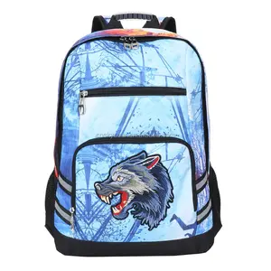 Factory Fashion Durable Cool Polyester Tough Fabric School Bag for Boy Animal Wolf Print Lightweight Kids Child Boys Backpack