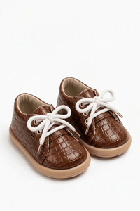 Botines de piel sintética con textura de cocodrilo para recién nacidos, suela suave, zapatos para bebés que aún no caminan - Product Image 3