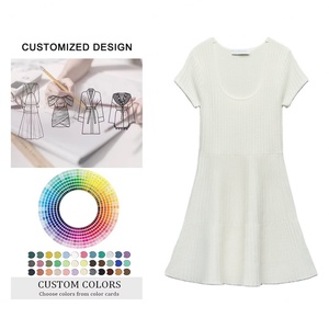 Robes en tricot pour femmes à manches courtes, col rond, robe une pièce - Product Image 2