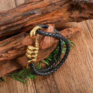 Pulsera de Serpiente Estilo Europeo Americano, Aleación de Zinc, Cuerda Trenzada Negra, Joyería del Zodíaco Animal, Brazalete de Moda - Product Image 4