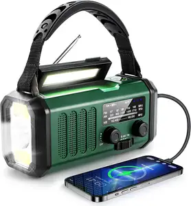 Đèn Pin Báo Động SOS Đa Năng Radio FM AM Bộ Sạc Khẩn Cấp Di Động 10000MAh Radio Năng Lượng Mặt Trời Quay Tay Ngân Hàng Điện