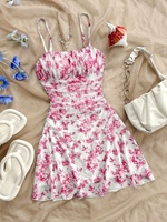 Robe Courte d'Été Style Socialite Français à Motif Floral Stéréoscopique 3D, Col Bandeau, Cintrée à la Taille, Coupe Ajustée