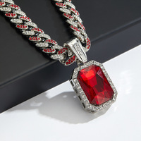 Hip Hop Charm Red Gem Pendentifs Collier Avec Cubain Miami Chaîne Hommes Femmes Bijoux