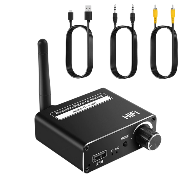 3 in 1 Bluetooth 5.0 Receiver 192kHz Digital to Analog Conversion with U Disk Playback Coaxial Toslink Amp DAC Audio Converter