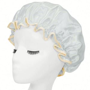 Gorros de Baño de Satén con Logotipo Personalizado - Gorro de Ducha Reutilizable de Color Sólido para Mujer, Doble Capa, Impermeable, para Playa y Uso Diario - Product Image 4