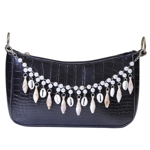 Cadena de cintura de concha de perla, cuentas de perlas de imitación, decoración de conchas marinas, accesorio de estilo bohemio para uso diario - Product Image 1