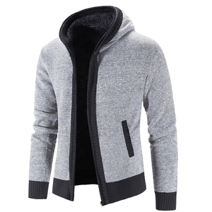 Liu Ming Autumn Winter <b>Men's</b> Breathable Fleece Zipper Closure Warm Hooded Fashion <b>Jacket</b> Knitted Outwear - Product Image 1