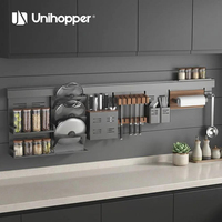 UNIHOPPER Organisateur de cuisine mural multifonction tout-en-un avec étagère de rangement et crochets de suspension