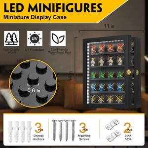 Minifigura Display Case Figuras Building Block Toy Caja de madera con 98% Puerta de vidrio acrílico con protección UV con LED - Product Image 6