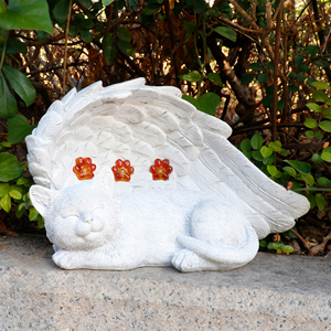Estatua de jardín conmemorativo de gato en forma de corazón-Gato alado de Ángel con diseño de flores, regalo de luto para mascotas de resina para exteriores/interiores - Product Image 4