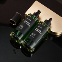 Flacon d'huile en verre de luxe 100ml 120ml 150ml, emballage en verre dépoli vert avec étiquette et bouchon doré, flacon compte-gouttes pour sérum et huile