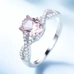 गर्म बेच के लिए 925 स्टर्लिंग चांदी के छल्ले महिलाओं के गहने हीरे की सगाई की गुलाबी मॉर्गेनाइट अंगूठी