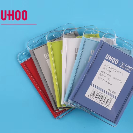 UHOO Acrylic & Printed Plastic ID Card Holder with Lanyard Office & School Supplies