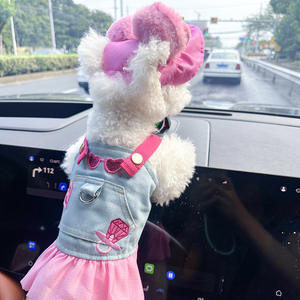 Lindo Vestido de Mezclilla y Volantes Rosas para Perro con Conjunto de Sombrero para el Sol a Juego - Atuendo de Verano para Perros Pequeños y Cachorros, Ropa para Mascotas - Product Image 3