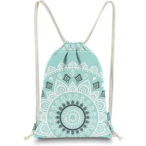 Promocional Popular Asequible Mochila con cordón de moda Mandala Style String Bag Canvas Beach Sport Daypack