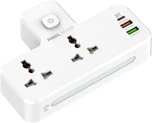 Adaptador de enchufe de extensión de potencia 3 en 1, 20W, USB-C, PD, puerto de carga rápida, 2 USB-A, QC3.0, 2 salidas universales, extensor de potencia