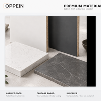 Cuisine en L sur mesure OPPEIN, moderne, blanc et gris foncé, avec panneaux plats et plan de travail en quartz, pour projet résidentiel