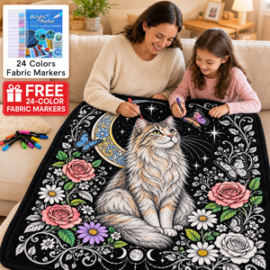 Couverture en peluche personnalisable à colorier soi-même pour chat, avec 24 marqueurs de couleur, réutilisable, lavable, cadeau artistique pour enfants, décoration intérieure - Product Image 1