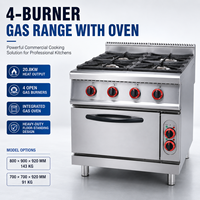 Cuisinière professionnelle pour restaurant, cuisinière à gaz en acier inoxydable à 4 brûleurs, avec contrôle de la température