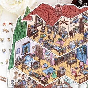 Cartoon Scene Stickers 4 Sheets Self-adhesive Decorative Paper Sticker for Home Decoration <b>Matte</b> <b>Varnishing</b> Irregular Shape - Product Image 2