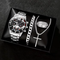 Montre pour homme en alliage tendance, bracelet en acier décontracté, ensemble collier, bracelet et bague