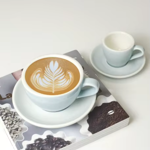 Ensemble de tasses et soucoupes à café en porcelaine de style nordique, céramique minimaliste, pour café et <span class=keywords><strong>restaurant</strong></span>, durable, personnalisable, marque LEXI - Product Image 1