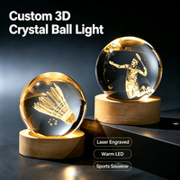 Lámpara de Noche de Cristal con Grabado Láser 3D Personalizado, con Base de Madera, Lámpara LED con Temática Deportiva, Recuerdo, Venta al Por Mayor