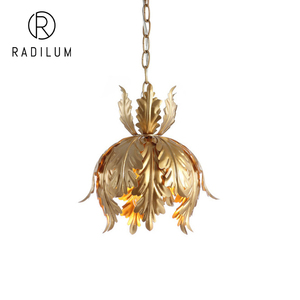 Lámpara Colgante Vintage de Lujo con Diseño de Hoja de Acanthus, Estilo Francés, de Hierro Dorado, LED, Retro, Artística y Creativa - Product Image 1