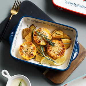 Plateau de cuisson en céramique rectangulaire, ustensiles de cuisine, plaque rectangulaire résistant à la chaleur, aspect nordique, peints à la main, 1 pièce - Product Image 5