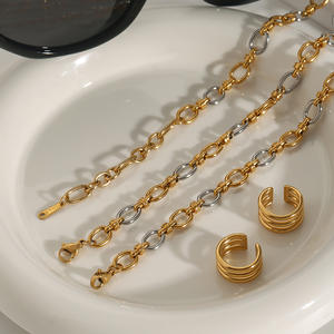 ERESI新防水2色トーンステンレススチールメタル手作りチョーカーチェーンネックレス女性用ステートメントファッションジュエリー - Product Image 3