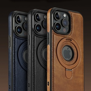 Funda Magnética con Anillo Metálico para iPhone 16 15 14 13 Pro Max, Soporte, Cubierta de Cuero Cosida - Product Image 4