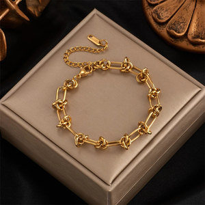 สร้อยข้อมือลวดทอง 18K ชุบ PVD ลายปม |   สร้อยข้อมือโซ่สแตนเลสสตีลแบบเกลียวสำหรับผู้หญิง |   เครื่องประดับแฟชั่นที่ไม่เหมือนใคร - Product Image 2