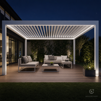 Pergola bioclimatique motorisée en aluminium et verre trempé MEIXIN ORLANDO, pour jardin d'hôtel de luxe moderne, terrasse extérieure.