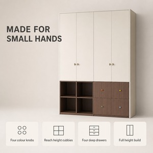 <span class=keywords><strong>Armoire</strong></span> pour enfants bicolore avec étagère ouverte et 4 tiroirs, poignées colorées, porte <span class=keywords><strong>à</strong></span> charnières, du sol au plafond, sur mesure - Product Image 4