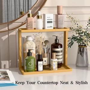 Bamboo bathroom countertop <b>storage</b> rack, small <b>dressing</b> <b>table</b> <b>storage</b> shelf, suitable for cosmetics, perfumes, and skincare. - Product Image 4
