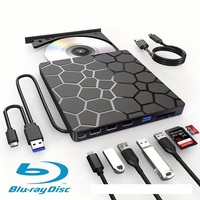 Unidad de Blu-ray multifunción USB 7 en 1 con lector de tarjetas SD/TF y Puerto tipo C para grabadora de Blu-ray