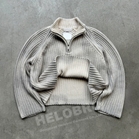 Pull tricoté pour homme à demi-zip, style streetwear, côtelé, effet délavé vintage, avec logo personnalisé, par fabricants de tricots