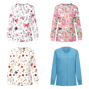 <b>Women</b> Floral Nursing Scrub <b>Jacket</b> Long Sleeve Printed Medical Uniform Cardigan Hospital Workwear - Product Image 1
