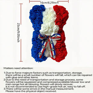 Ours en fleurs artificielles en PE fait main, thème France, avec ruban de football, logo personnalisé acceptable, vente en gros - Product Image 5