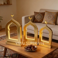 Décoration LED Ramadan Superwin 2027, ornement en forme de mosquée en bois pour la décoration de table à domicile pour l'Aïd Moubarak
