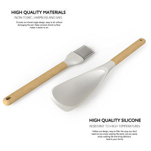 OEM ODM Creamy White Wooden Handle <b>Silicone</b> Kitchenware Wholesale Nonstick Spatula Cooking <b>Tools</b> Kitchen Utensils - Product Image 4