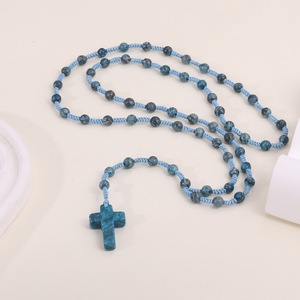 Großhandel 6mm Natürliche Kristall-Achat-Steinperlen-Halskette Edelstein-Perlen-Kreuzanhänger Rosenkranz für Buddhismus - Product Image 5