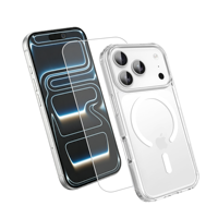 Protection d'écran en verre trempé 9H transparente 2-en-1 et coque magnétique pour iPhone 17 18 Pro Max Air