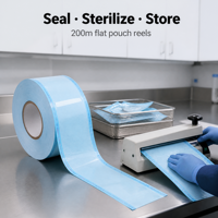 Rouleaux de 200 m/rouleau de pochettes plates stériles jetables pour emballage médical, pour stérilisation à la vapeur/gaz EO, avec indicateurs de changement de couleur, usage médical