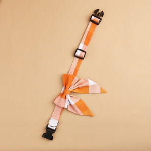Collier pour chien de Thanksgiving en gros, détachable, en coton à carreaux orange, avec nœud papillon en queue d'hirondelle, réglable, pour chiens et animaux de compagnie - Product Image 3