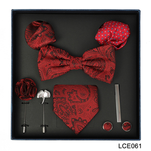 Set Formale 8 Pezzi <span class=keywords><strong>con</strong></span> Papillon per Sposo, Accessori Completi, Motivo Paisley Rosso, Regalo Formale per Serata di Gala, <span class=keywords><strong>Smoking</strong></span> - Product Image 1