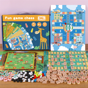 <strong>6</strong>-in-<strong>1</strong> Tabletop Multifunction Wood Puzzle <strong>Set</strong> Includes Gobang Flying Chess Snake Chess Chinese Chess Board <strong>Games</strong>-EN71 Certified - Product Image 2