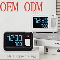 180 °   Jam Alarm LCD Proyeksi Berputar dengan Tampilan Suhu dan Kelembapan, Proyektor Langit-Langit Digital, Jam Meja Alarm Ganda OEM